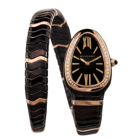 Bvlgari Serpenti Spiga Quartz Brown Dial Diamond Bezel Ladies Watch