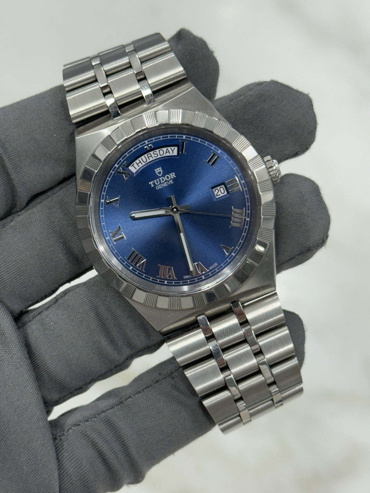 2021 Tudor Royal Blue Roman Day Date Stainless Steel Men's Automatic Watch 28600