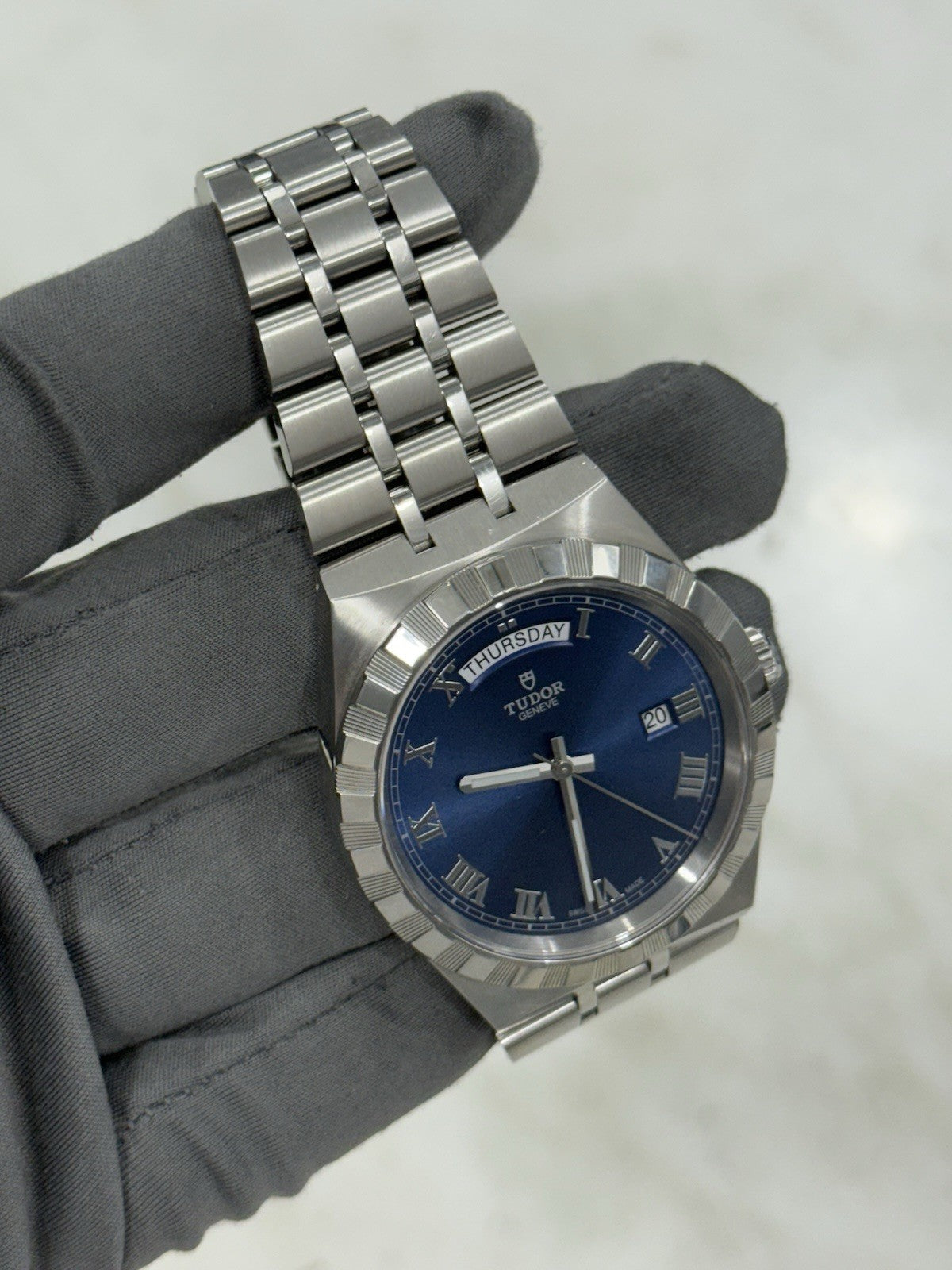 2021 Tudor Royal Blue Roman Day Date Stainless Steel Men's Automatic Watch 28600