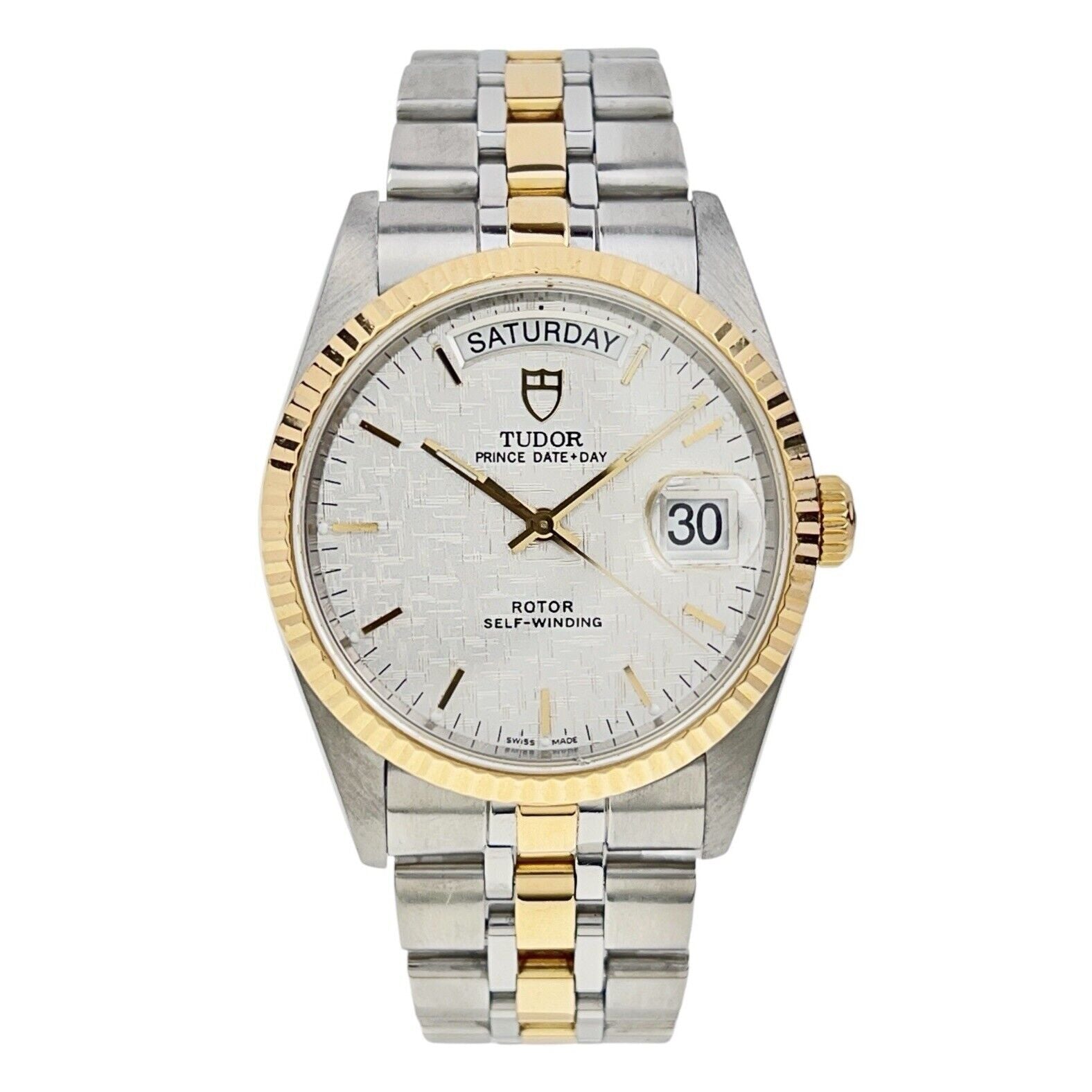 Tudor Prince Date Day Two Tone 36mm Linen Dial Automatic Men's
