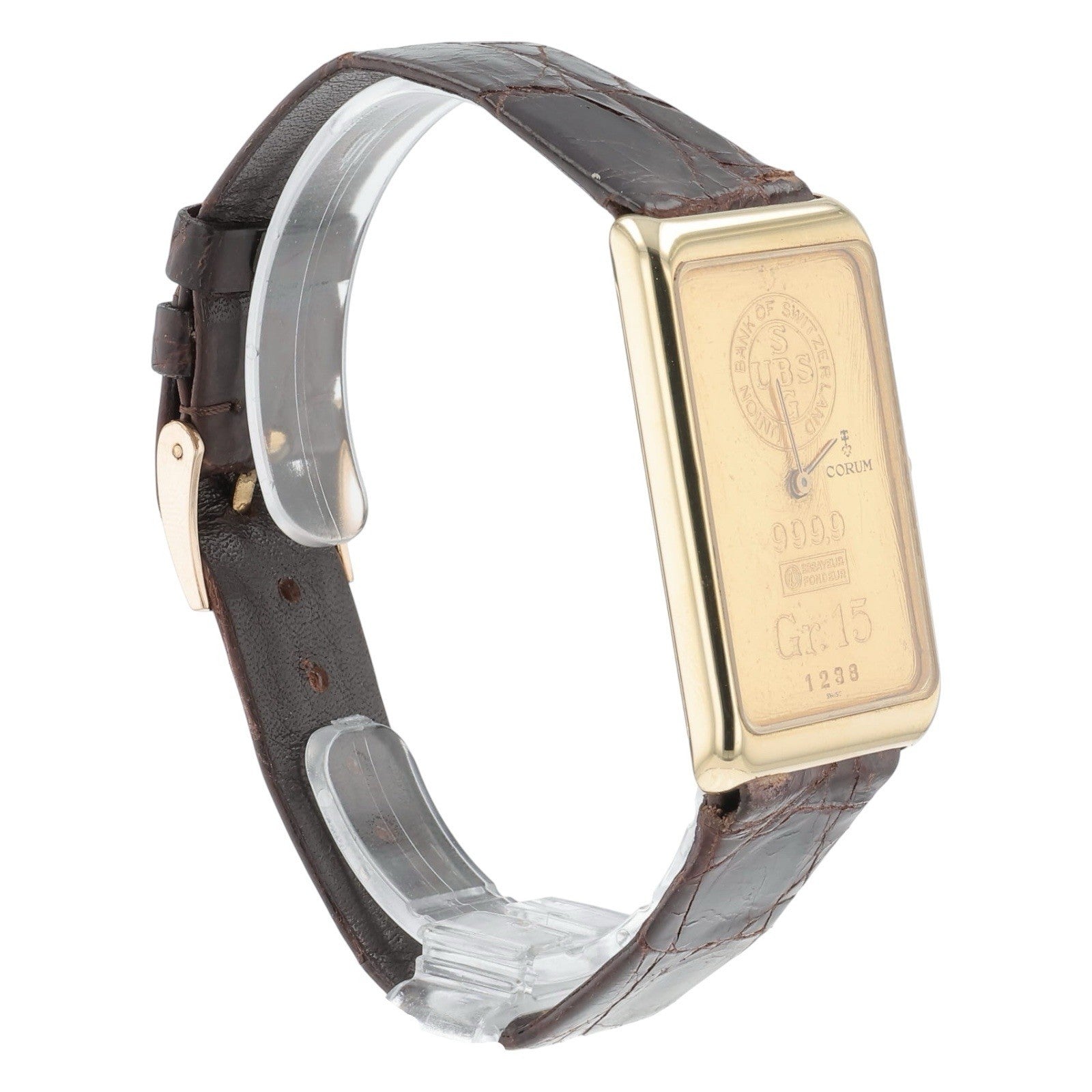 Corum Ingot 18k Yellow Gold 30x40mm Gold Dial Quartz Movement Mens Watch GR15