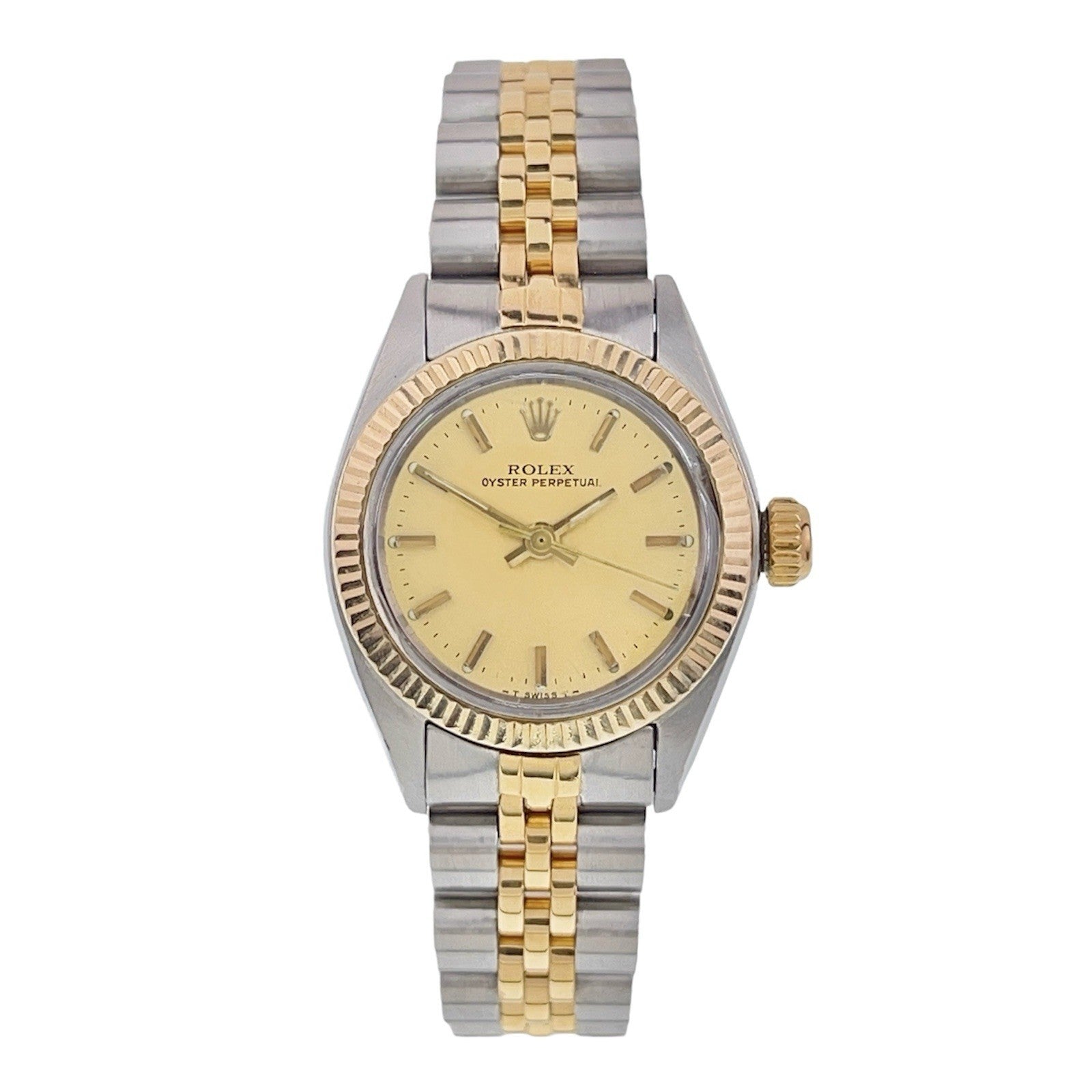 Rolex Lady Oyster Perpetual Gold & Steel Champagne Dial 26mm Women's Watch 6719