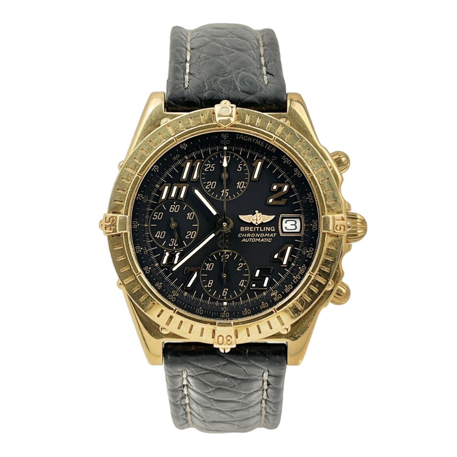 Rare Breitling 18K Gold Chronomat Black Dial 1884 Box