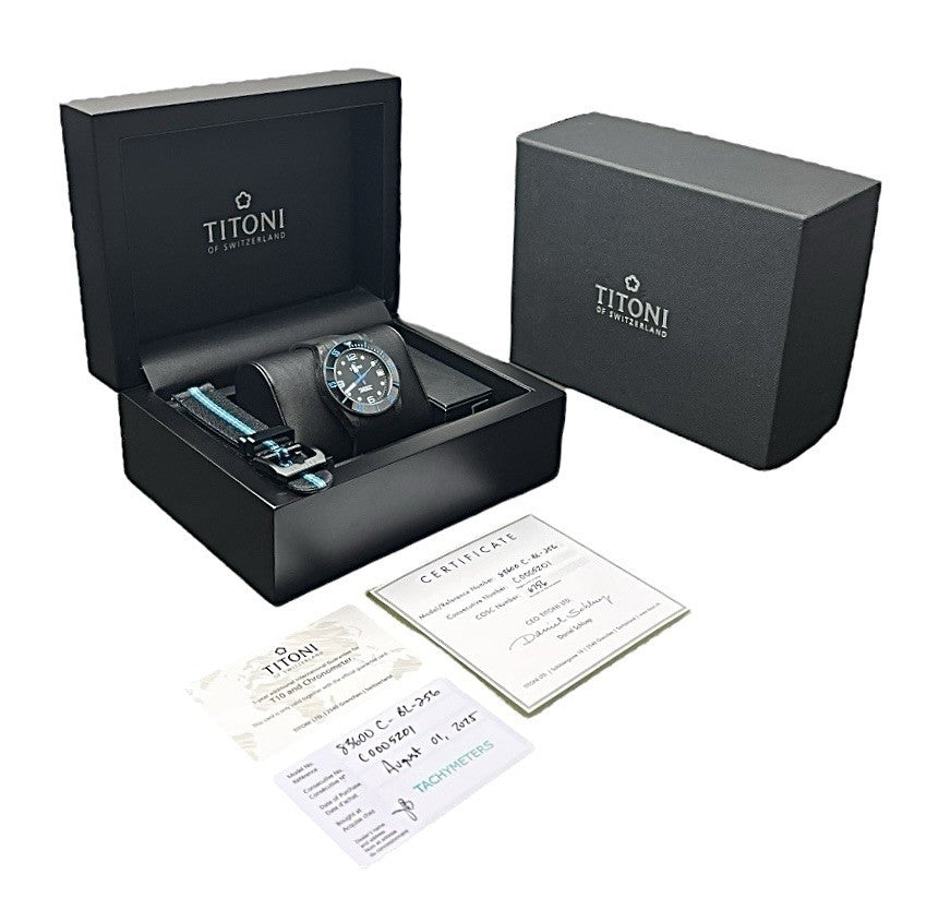 Titoni Seascoper Carbon Black Dial 42mm Automatic Movement Men’s Watch 83600