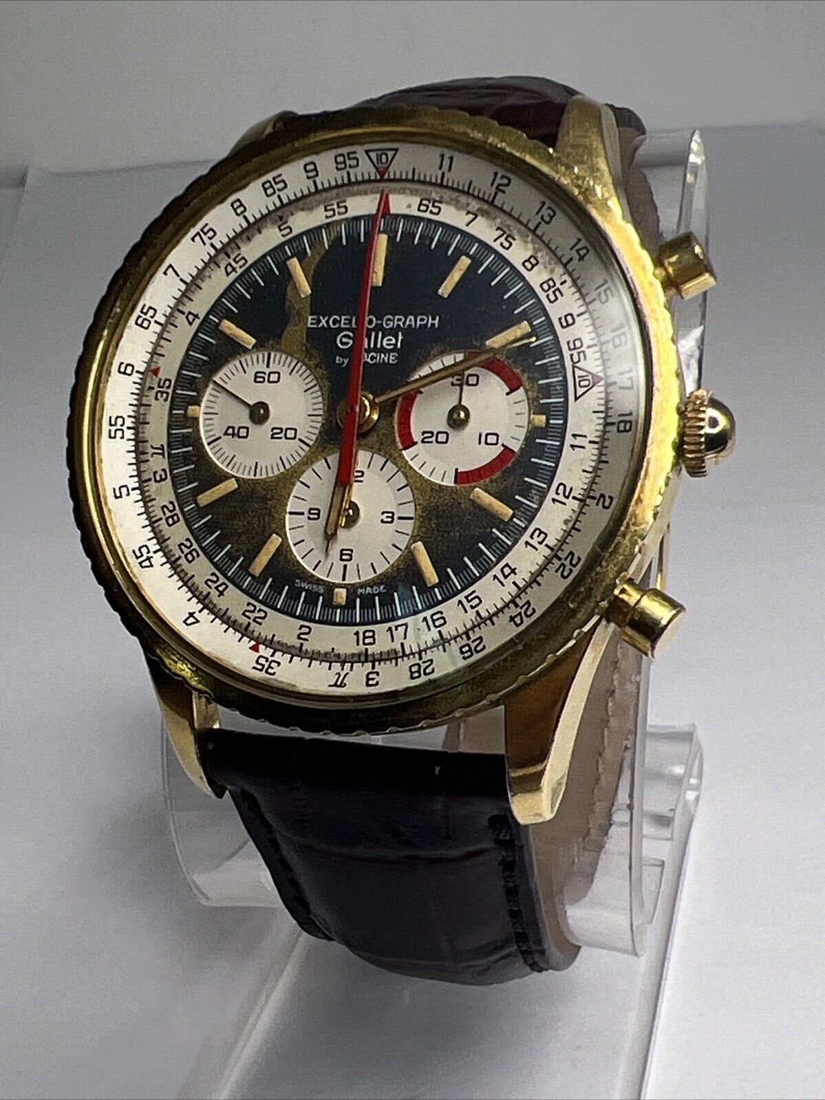 Vintage Gallet By Racine Excel-O-Graph 43mm Gold Tone Case Watch -PLEASE READ