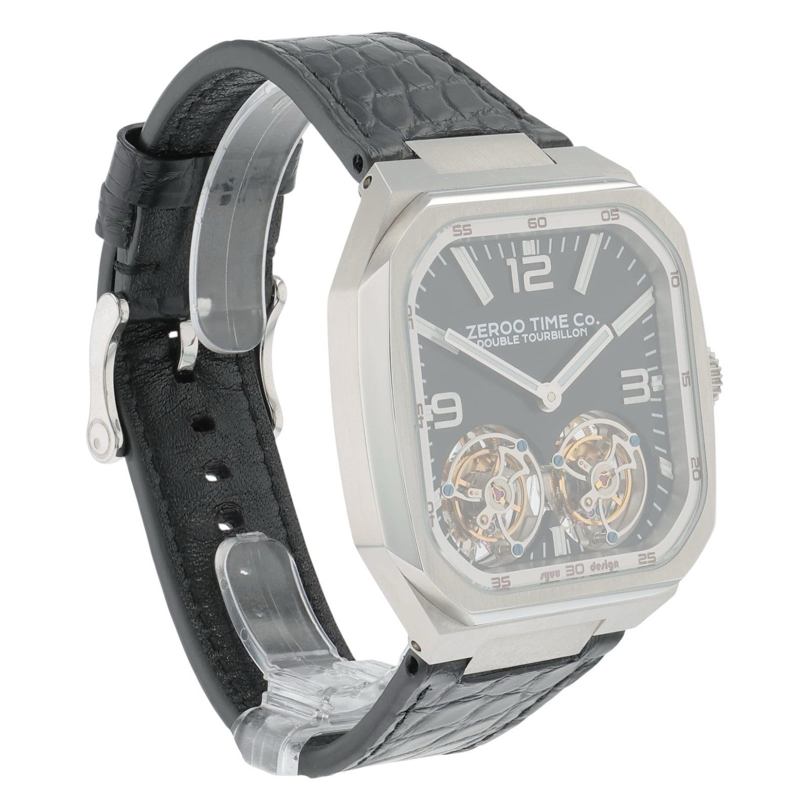 Zeroo Time The Gemini Double Tourbillon Steel Black Dial 45mm Manual ZDT001SBK