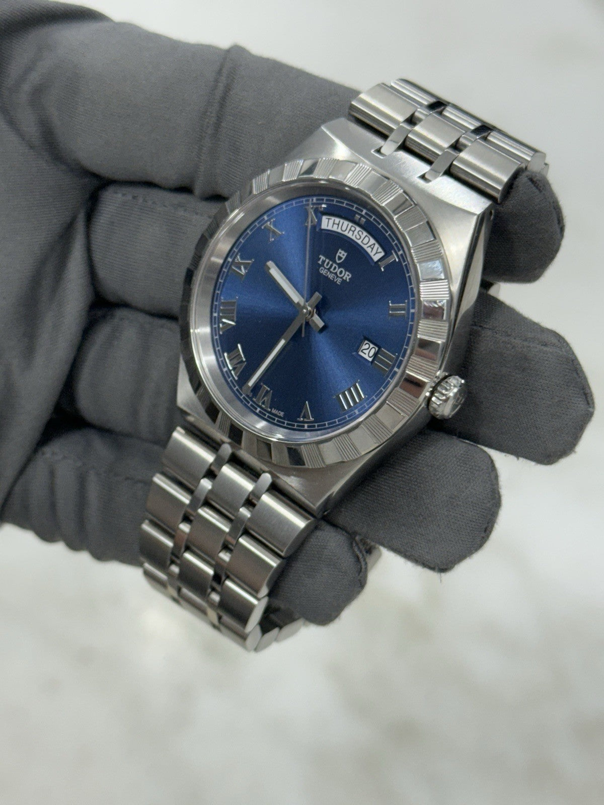 2021 Tudor Royal Blue Roman Day Date Stainless Steel Men's Automatic Watch 28600