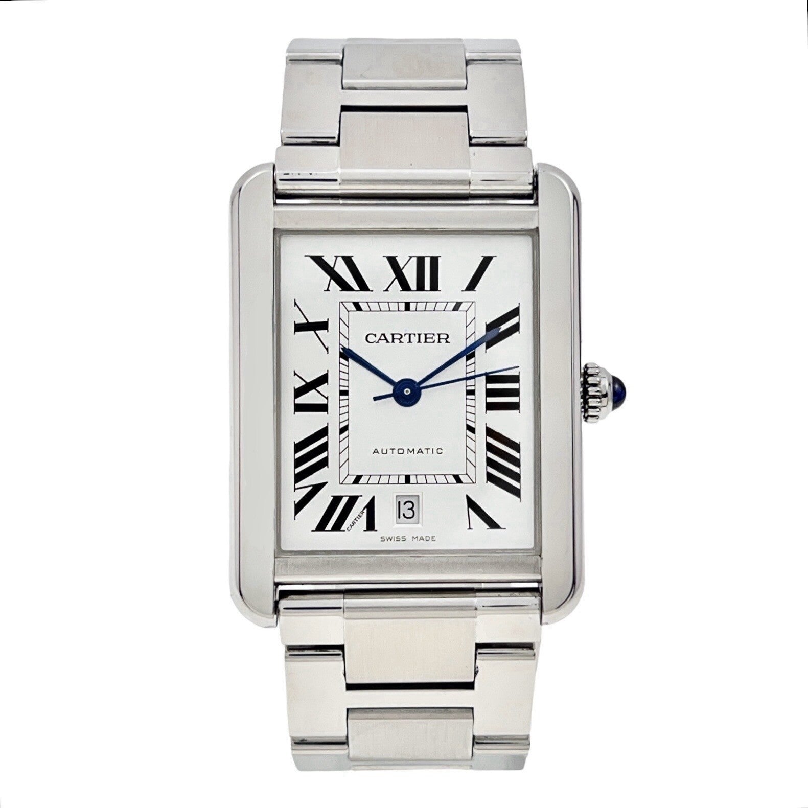 Cartier Tank Solo Date XL Stainless Steel 31mm Automatic Mens Watch 3515