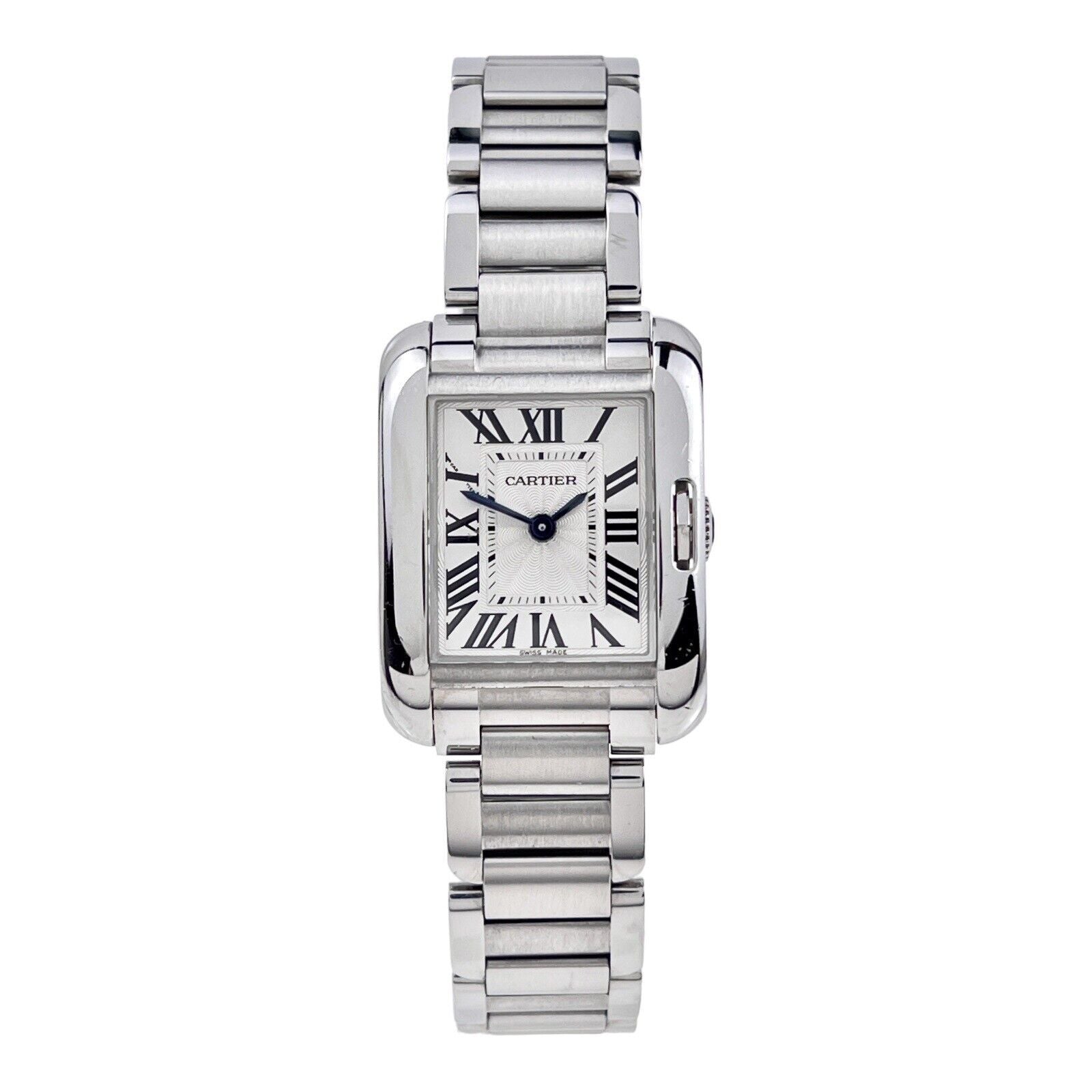 Cartier Tank Anglaise Watch Stainless Steel Quartz Silver Dial W5310022 w/ Box