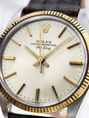 1979 Rolex Air-King 5501 Silver Stick Dial Leather Strap 34mm Automatic Watch