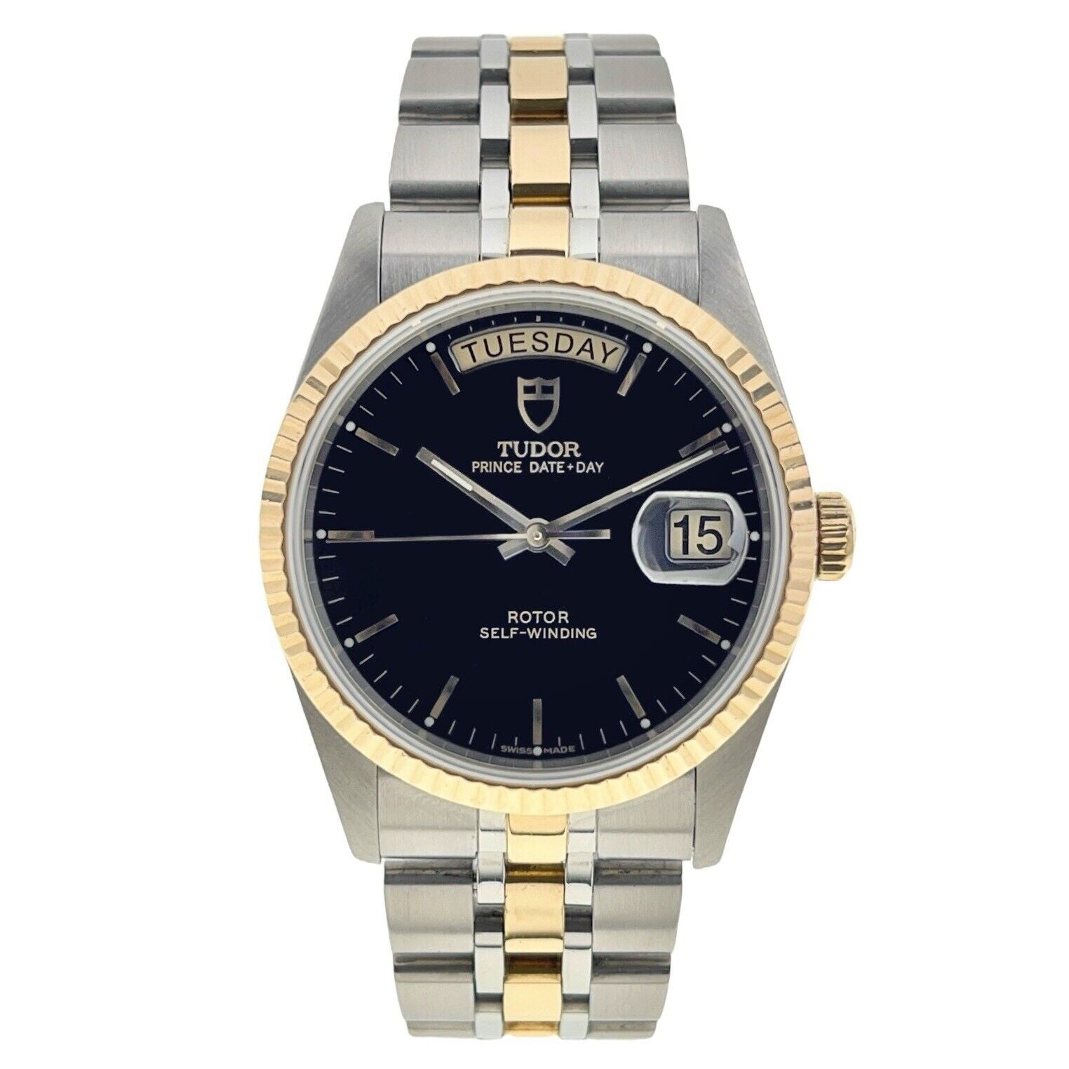 Tudor Prince Date Day Two Tone 36mm Black Dial Automatic Men