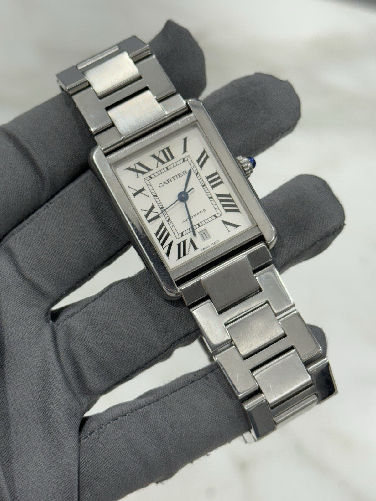 Cartier Tank Solo Date XL Stainless Steel 31mm Automatic Mens Watch 3515