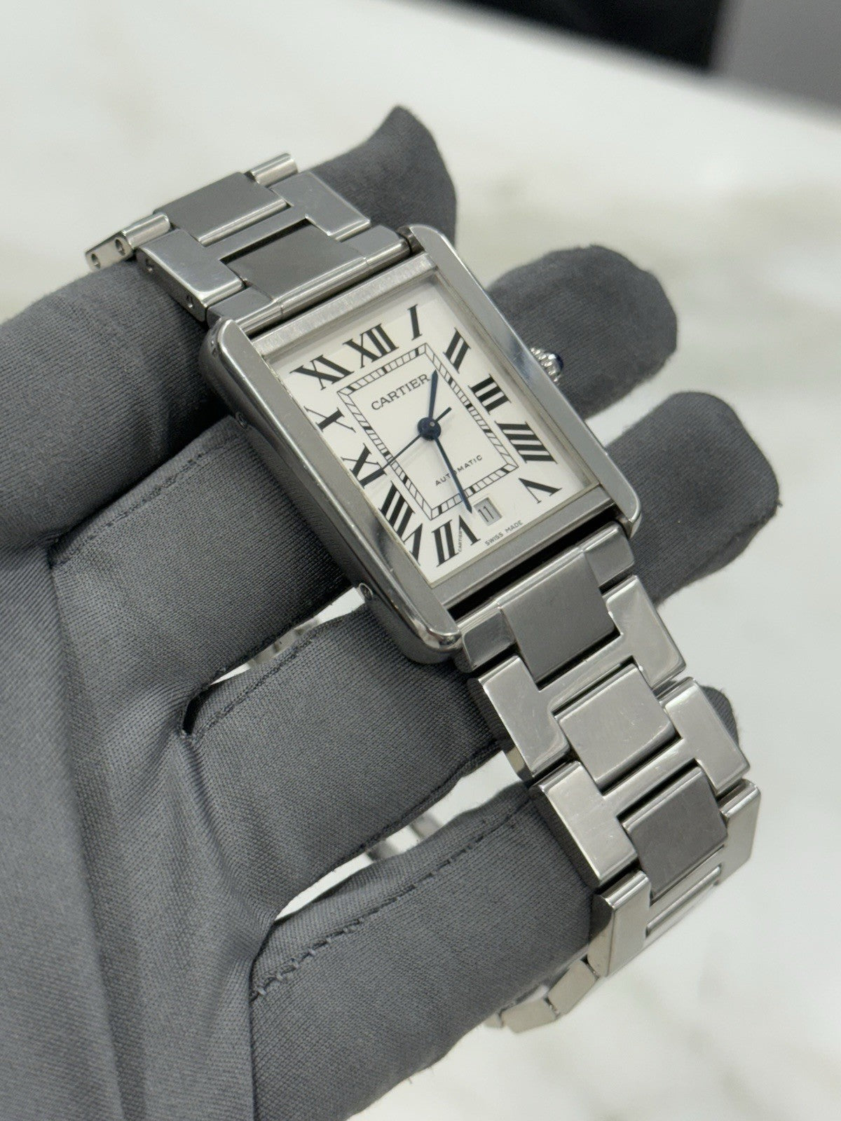 Cartier Tank Solo Date XL Stainless Steel 31mm Automatic Mens Watch 3515