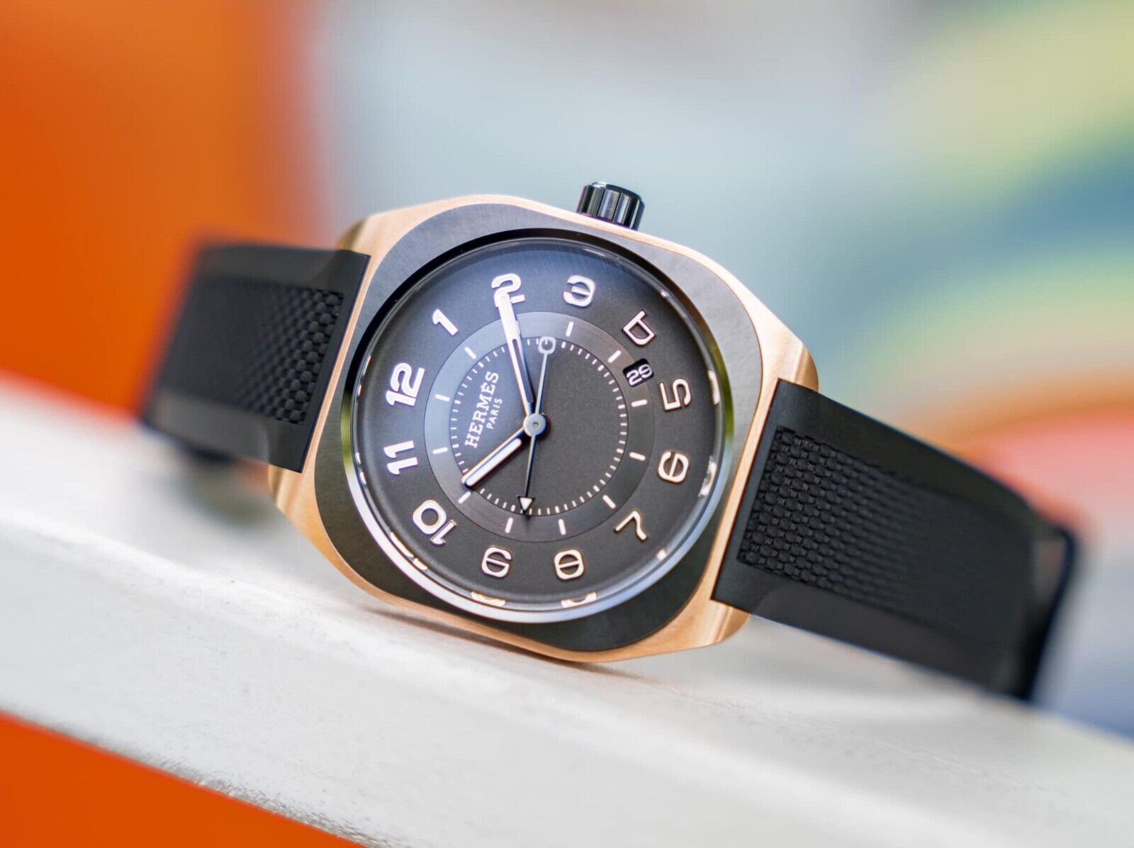 NEW 2024 Hermes H08 Mens 18K Rose Gold Automatic Watch - Box And