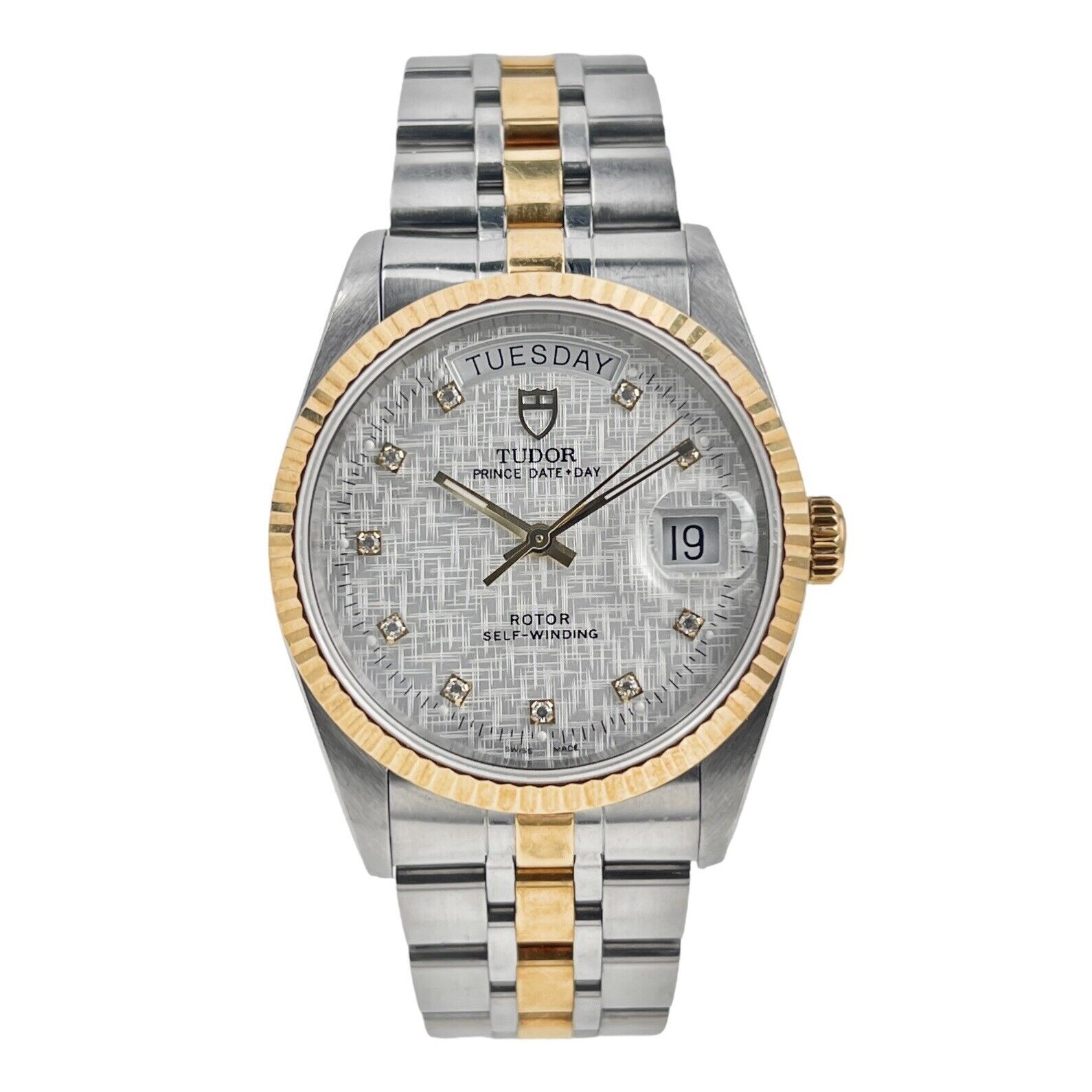 TUDOR Prince Two Tone Day Date Factory Diamond Men's Automatic