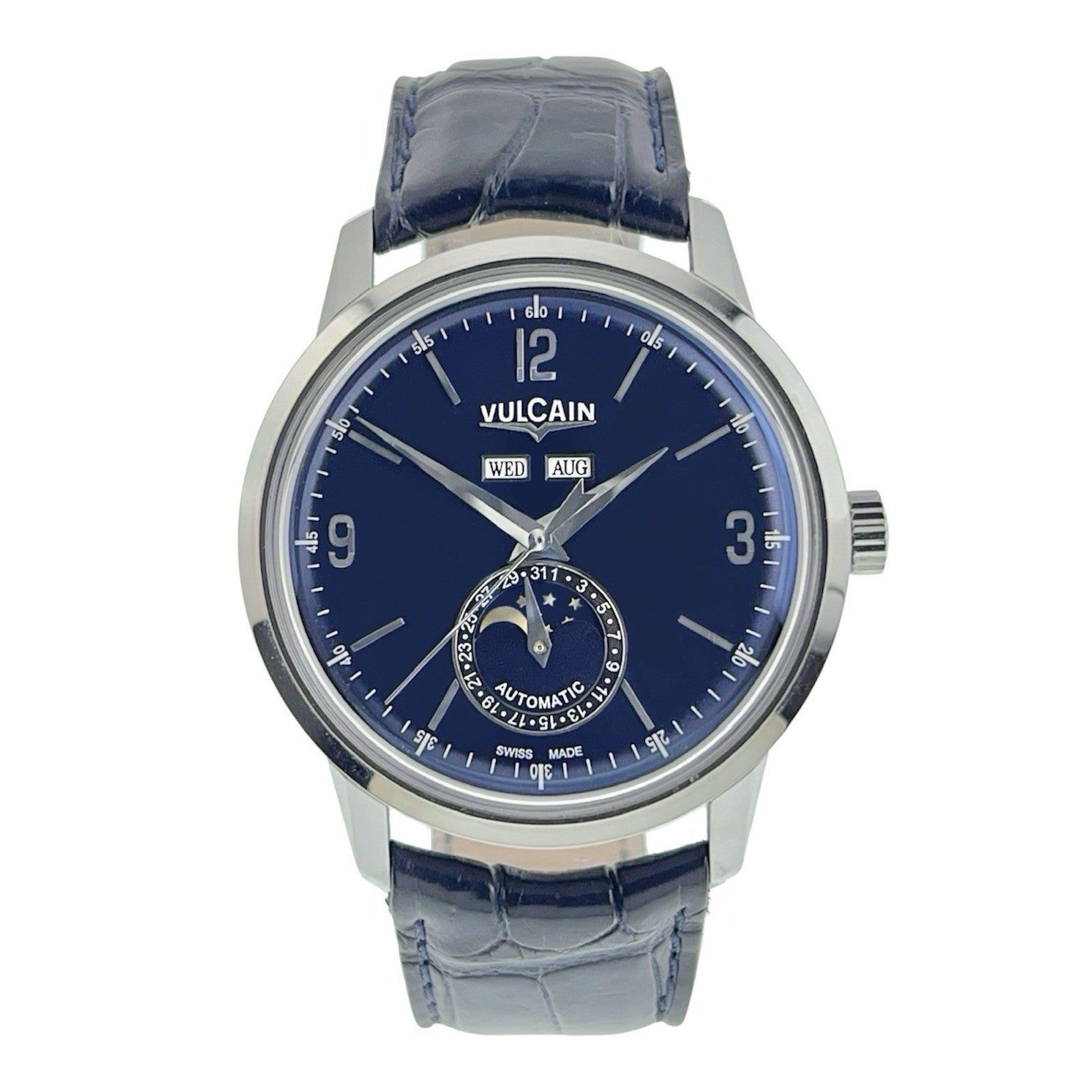 Vulcan Moonphase 50s Presidents Steel Blue Dial 42mm Automatic Mens Watch 580158