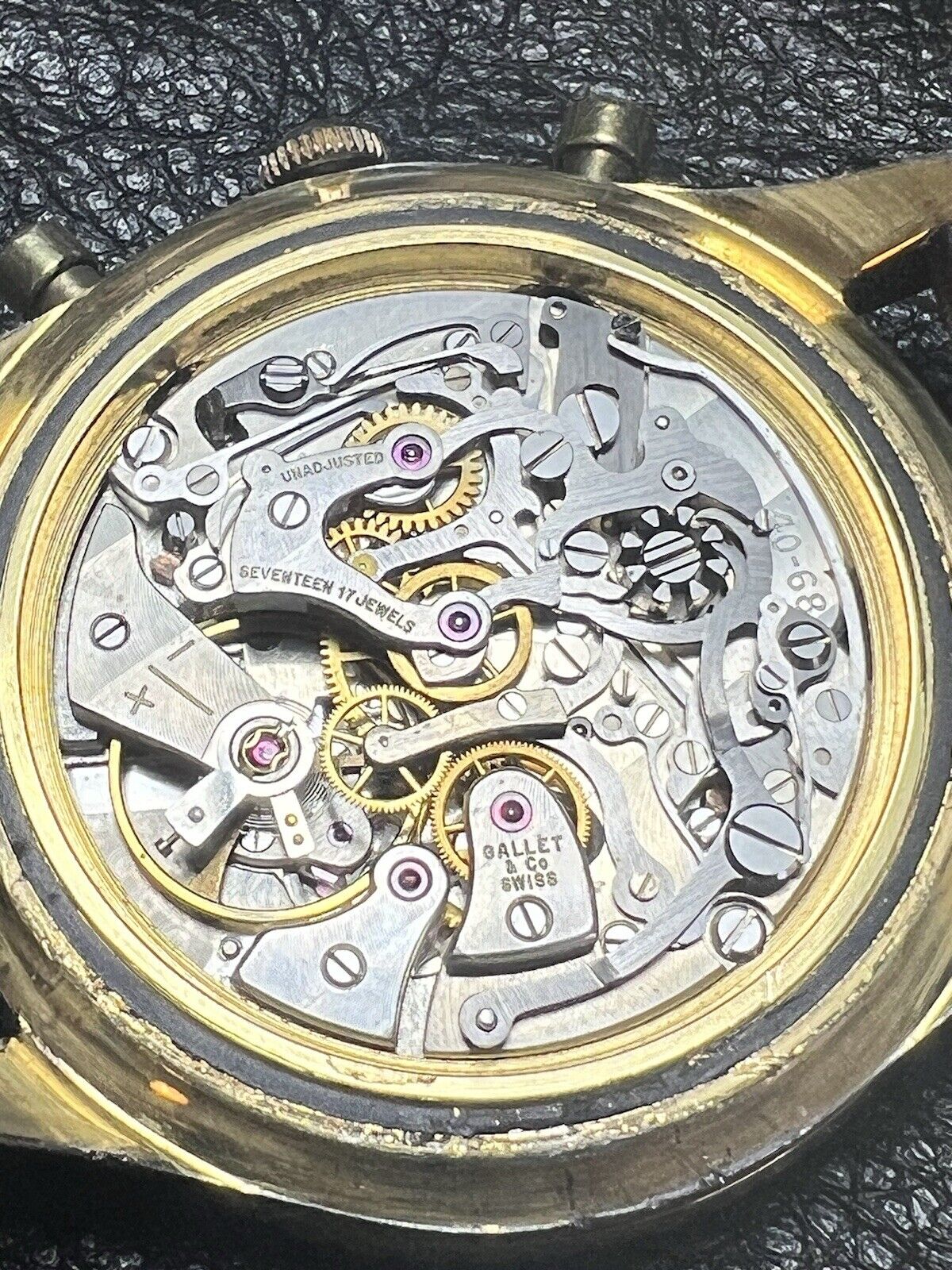 Vintage Gallet By Racine Excel-O-Graph 43mm Gold Tone Case Watch -PLEASE READ