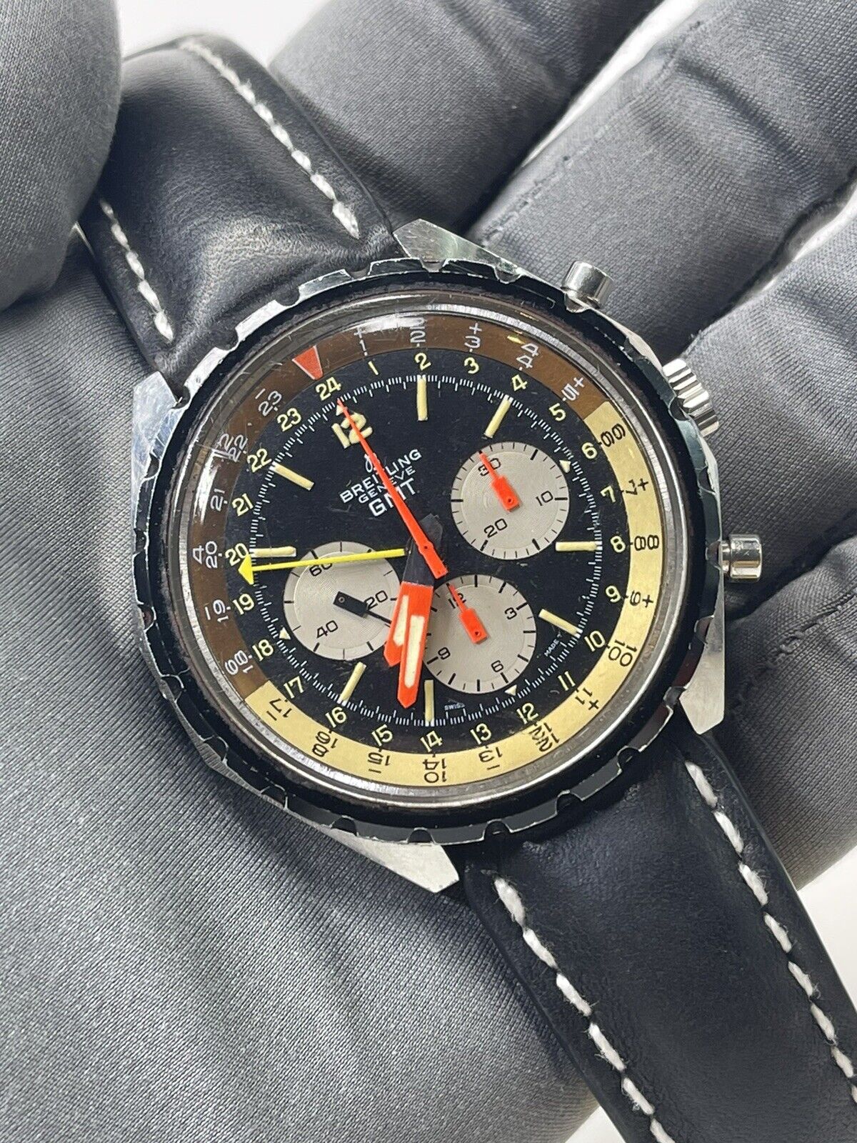 Breitling Geneve GMT Chrono Ref 11525/67 Men's Steel Cal 724