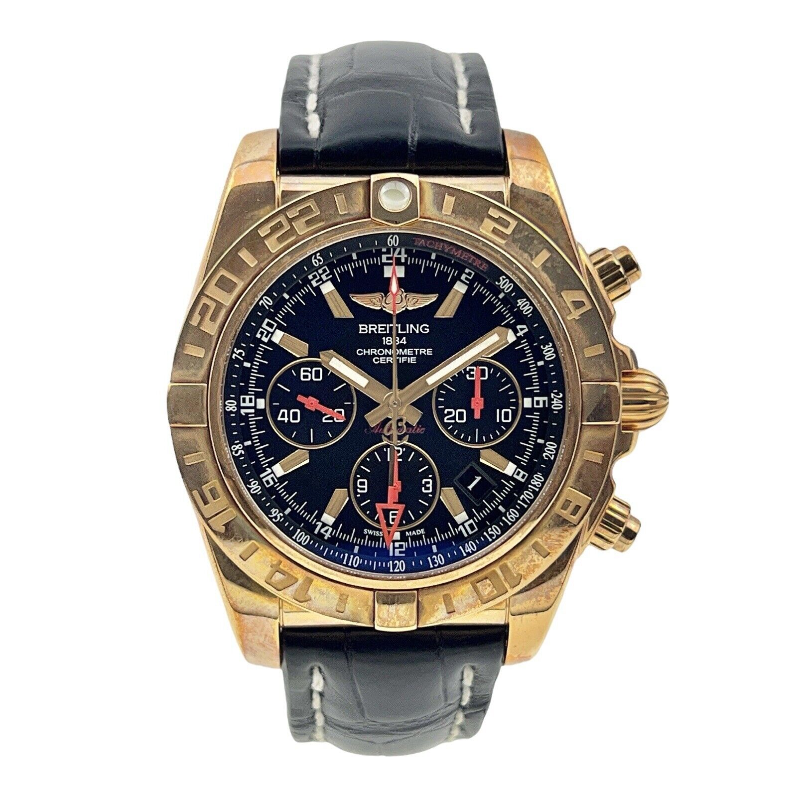 Breitling Chronomat 44 GMT 18k Rose Gold Black Automatic Men's