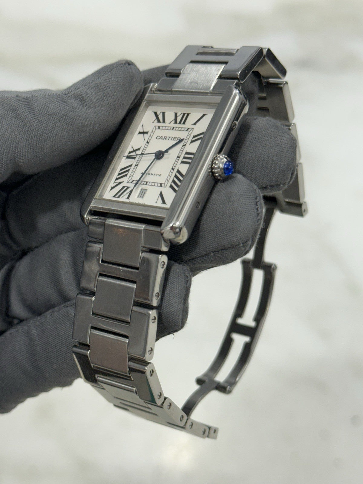 Cartier Tank Solo Date XL Stainless Steel 31mm Automatic Mens Watch 3515