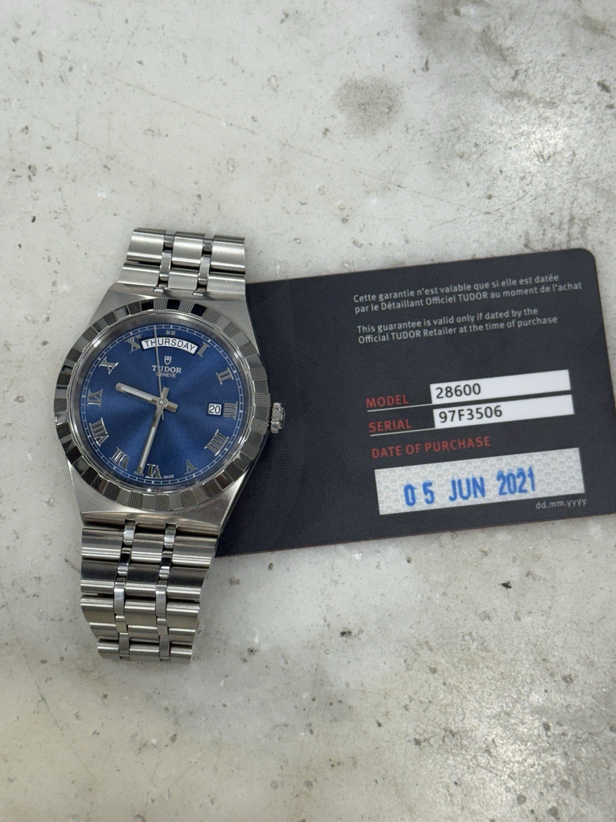 2021 Tudor Royal Blue Roman Day Date Stainless Steel Men's Automatic Watch 28600