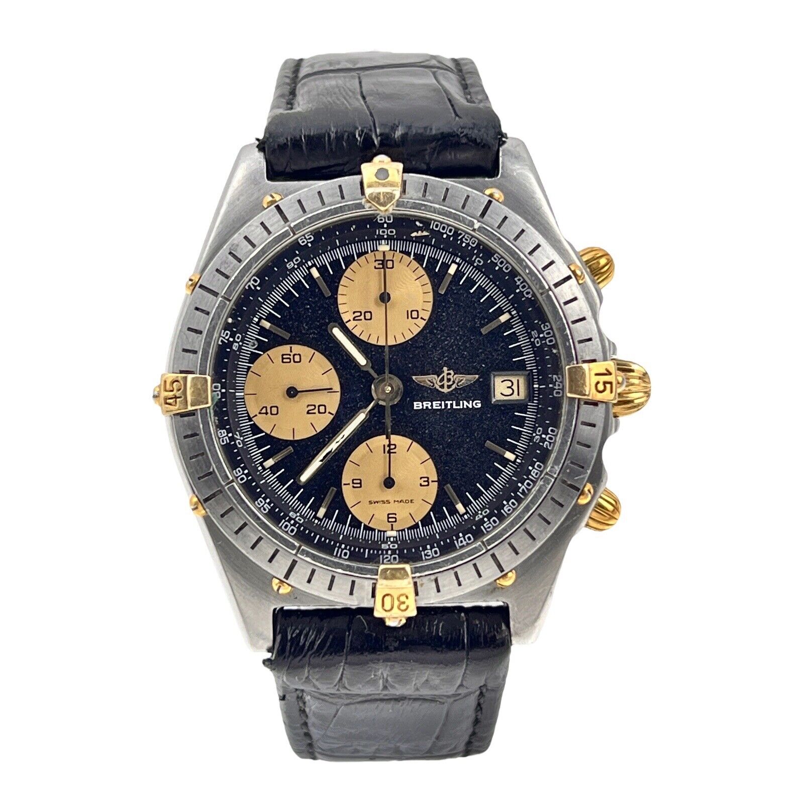 Breitling Chronomat Gold Steel Black Dial Chrono Automatic Watch Ref: B13047