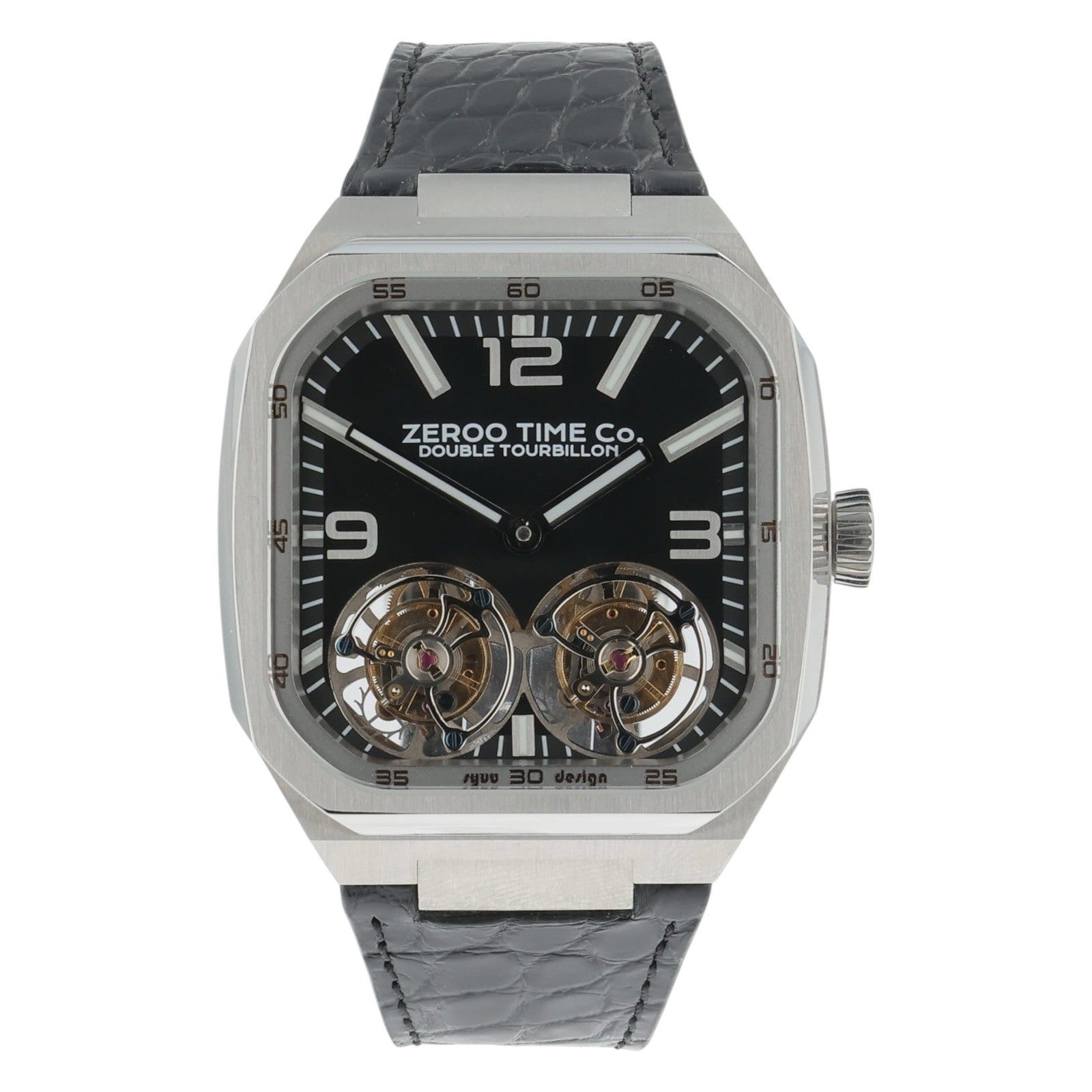 Zeroo Time The Gemini Double Tourbillon Steel Black Dial 45mm Manual ZDT001SBK