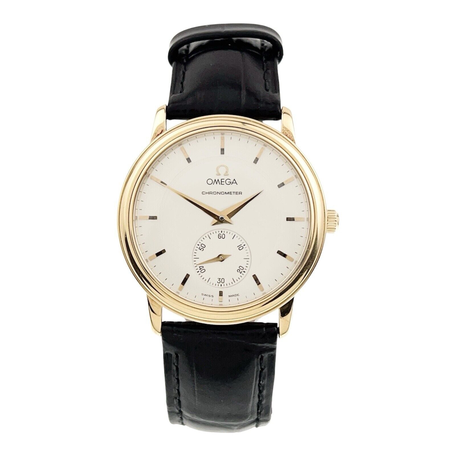 Omega De Ville Prestige 18k Gold Silver Dial 34mm Manual Wind