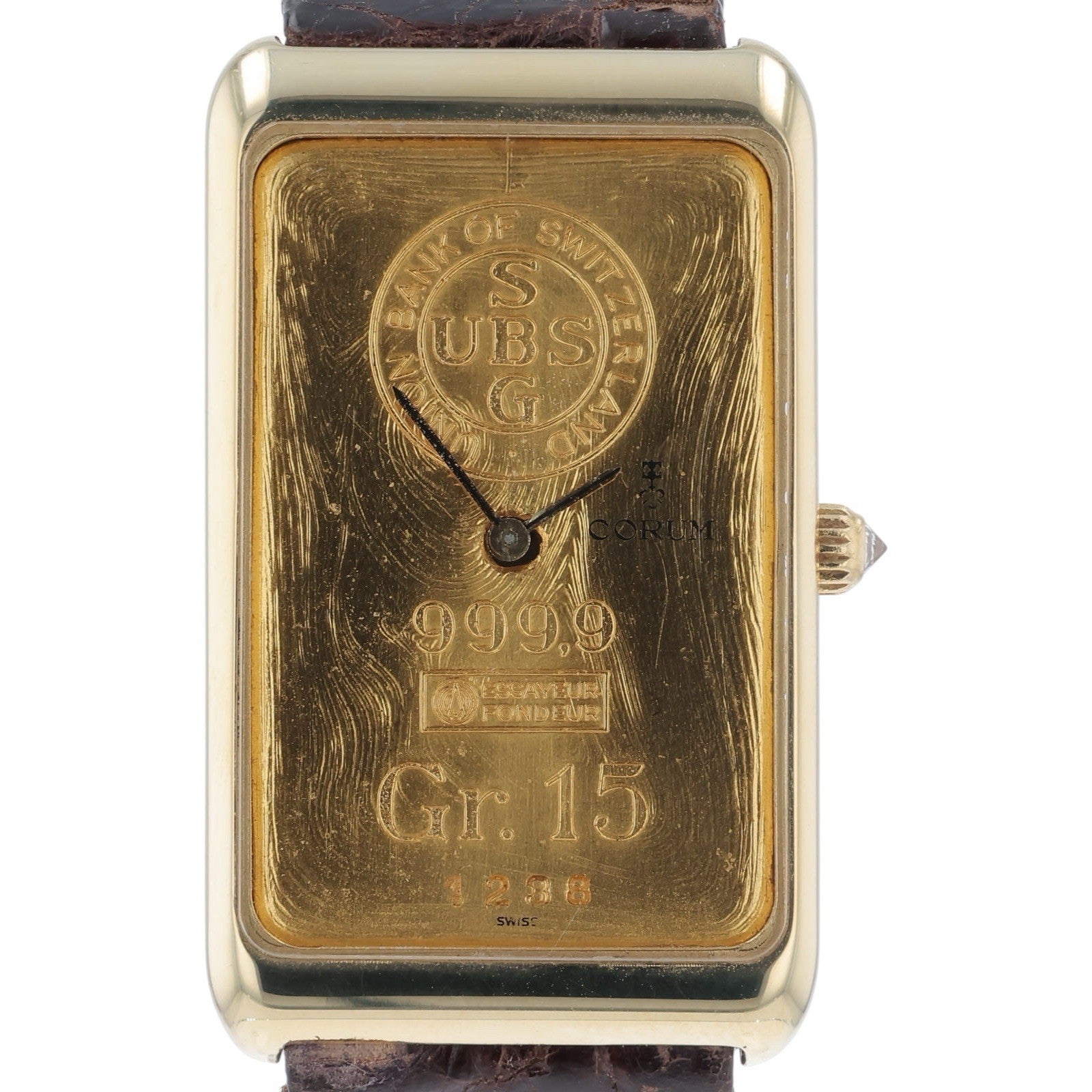 Corum Ingot 18k Yellow Gold 30x40mm Gold Dial Quartz Movement Mens Watch GR15