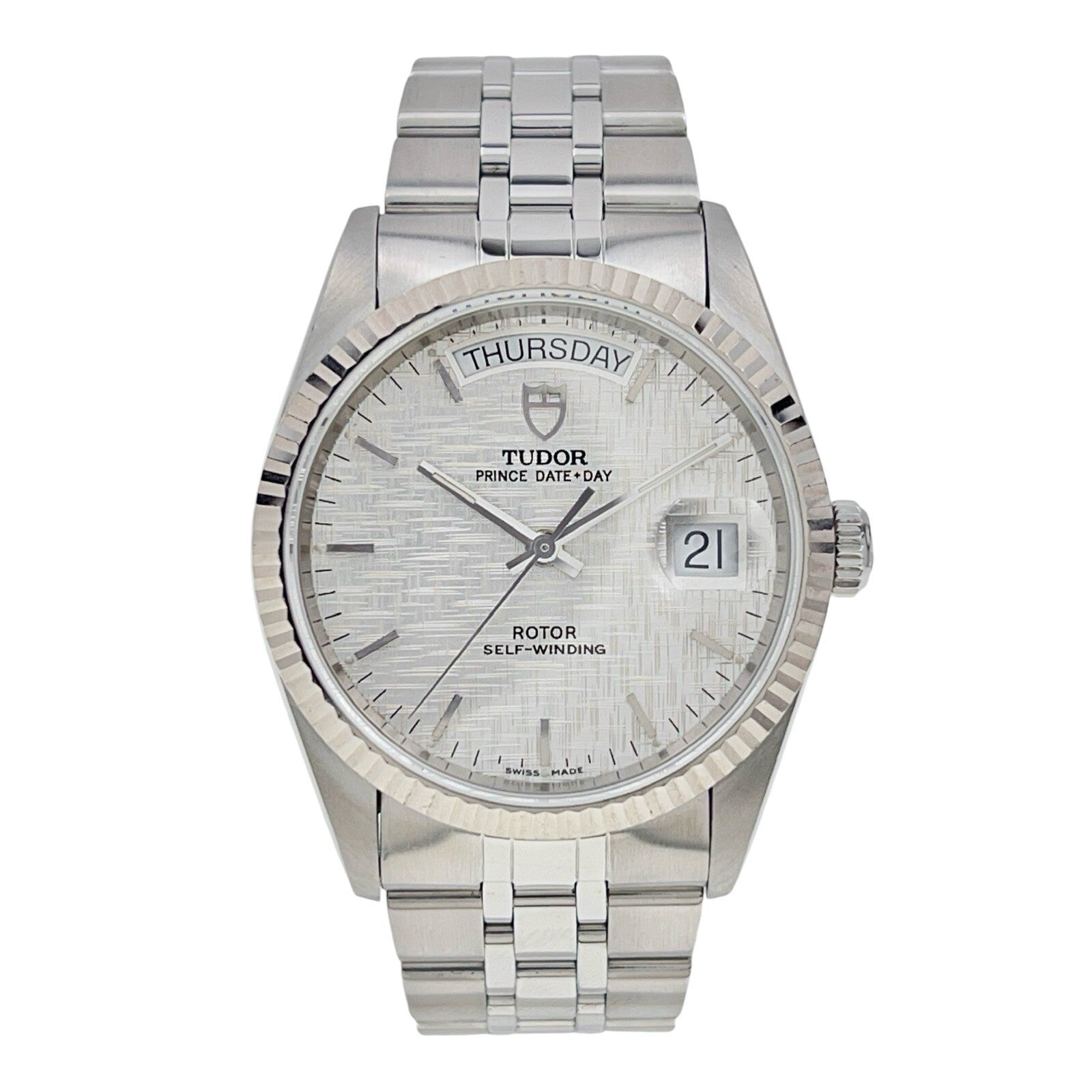 Tudor Prince Day & Date Stainless Steel 36mm Linen Automatic Mens Watch 76214