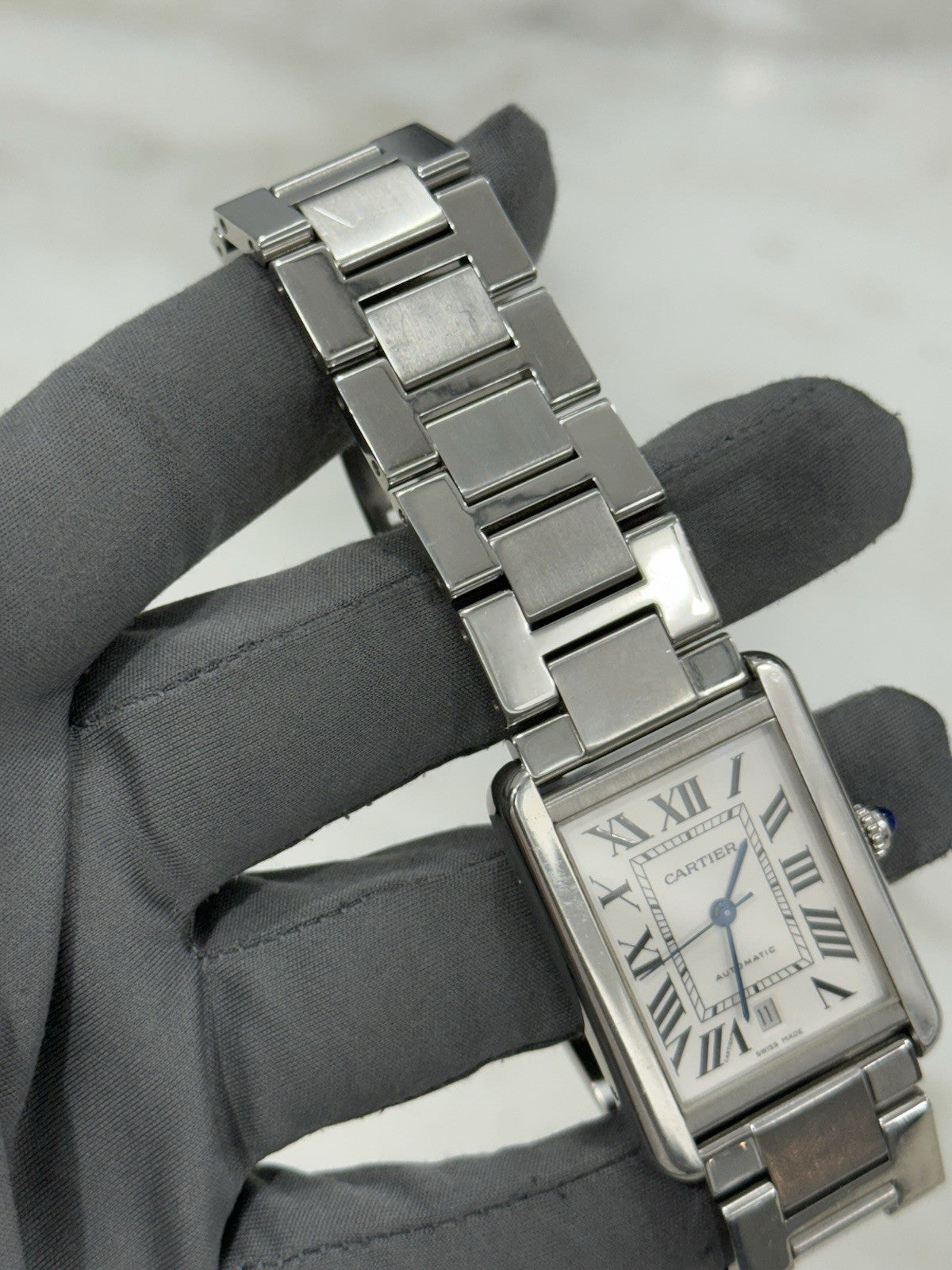 Cartier Tank Solo Date XL Stainless Steel 31mm Automatic Mens Watch 3515