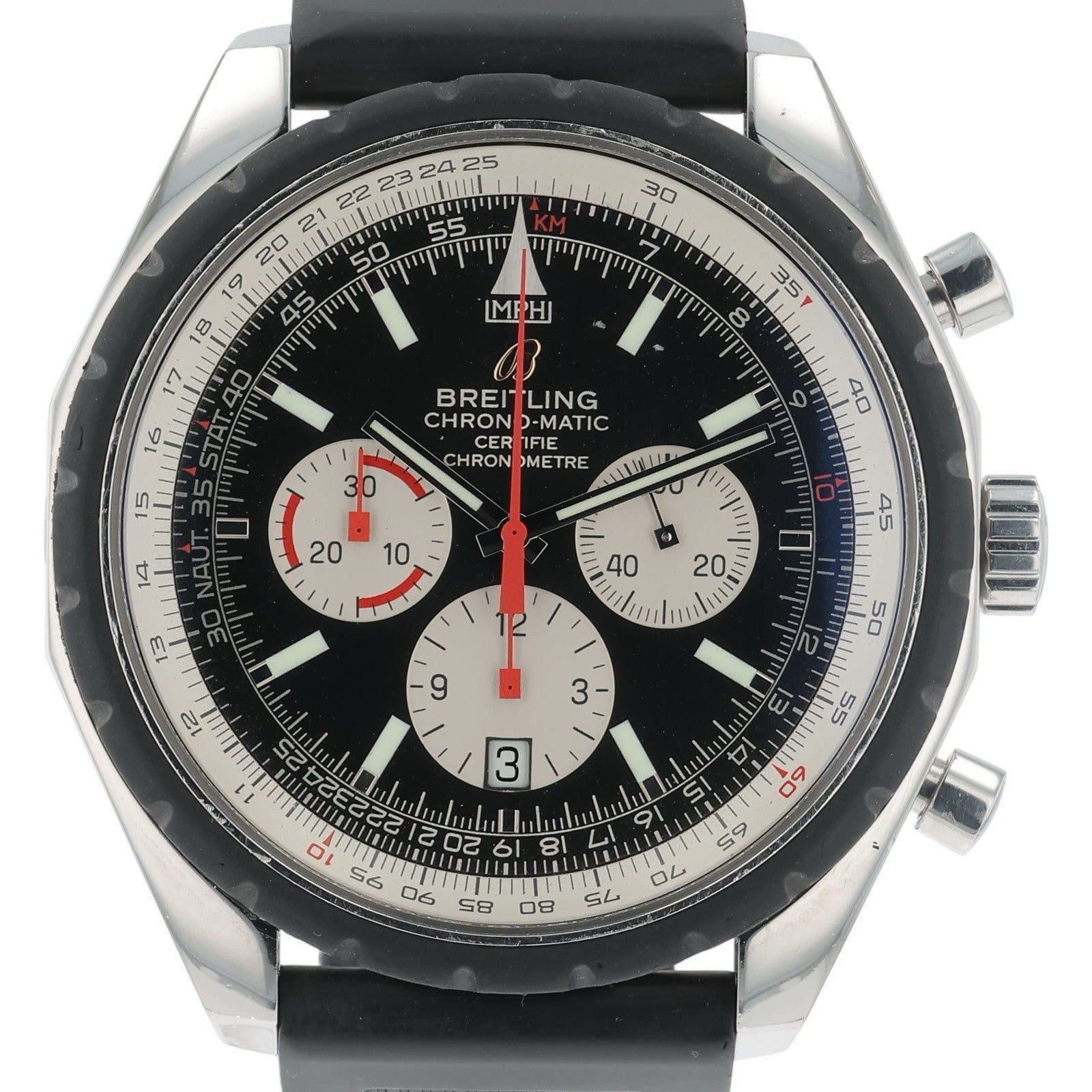 Breitling Chrono-Matic Steel Black Dial 49mm Automatic Mens Chrono Watch A14360
