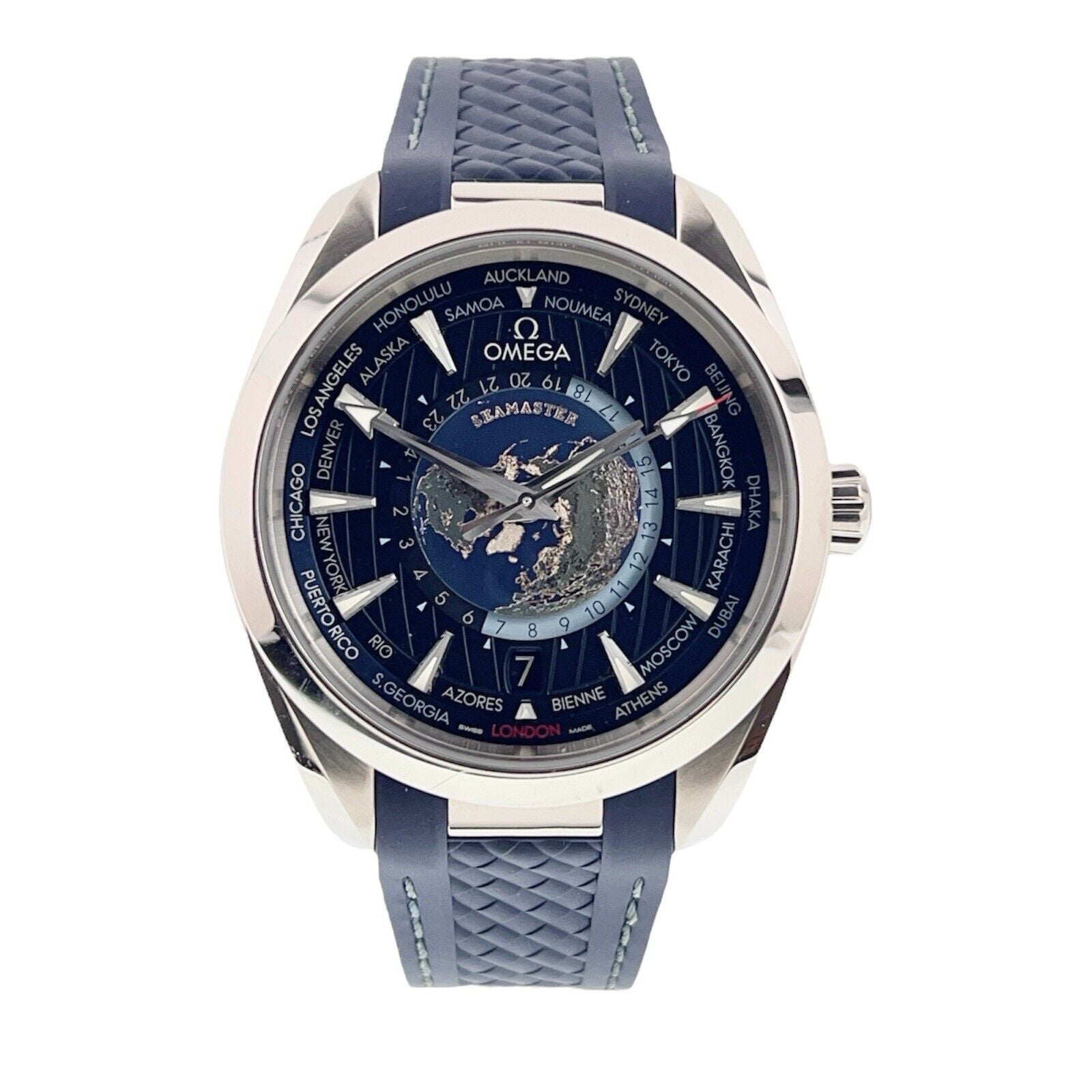 2021 Omega Seamaster GMT Aqua Terra Worldtimer Blue Dial 220.12.43.22.03.001