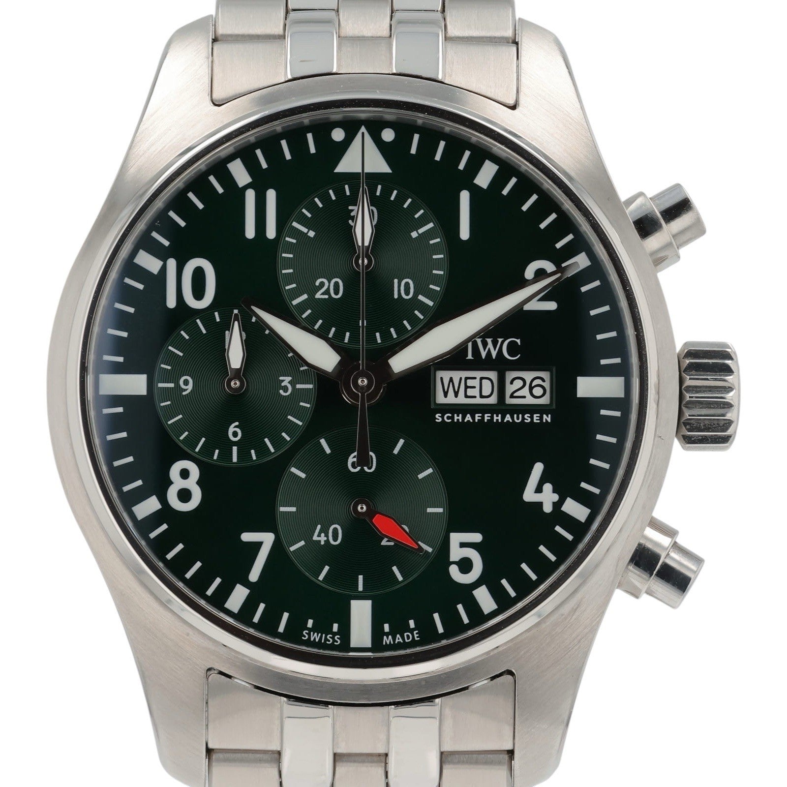 IWC Pilot Chronograph Stainless Steel Green Dial 41mm Automatic Mens IW388104