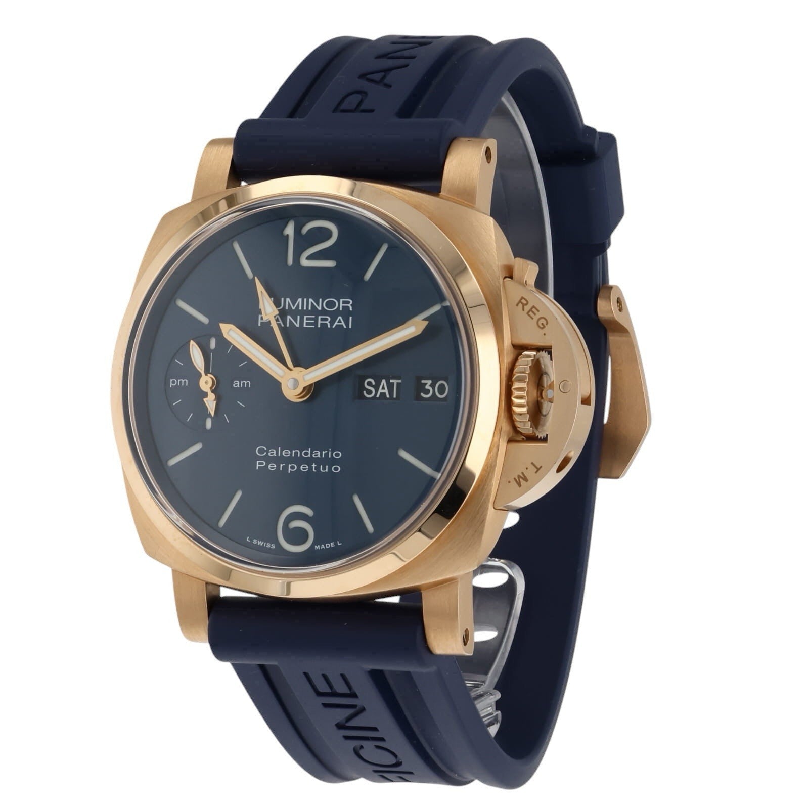 Panerai Luminor Perpetual Calendar Blue Dial Rose Gold 44mm PAM00742 -  Full Set