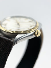 1979 Rolex Air-King 5501 Silver Stick Dial Leather Strap 34mm Automatic Watch