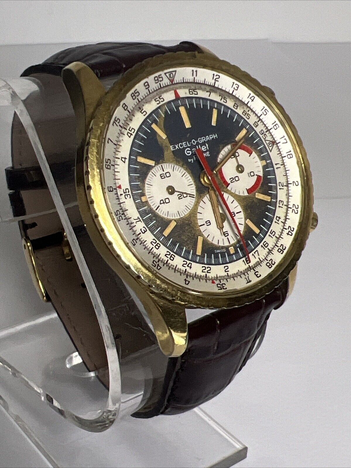 Vintage Gallet By Racine Excel-O-Graph 43mm Gold Tone Case Watch -PLEASE READ