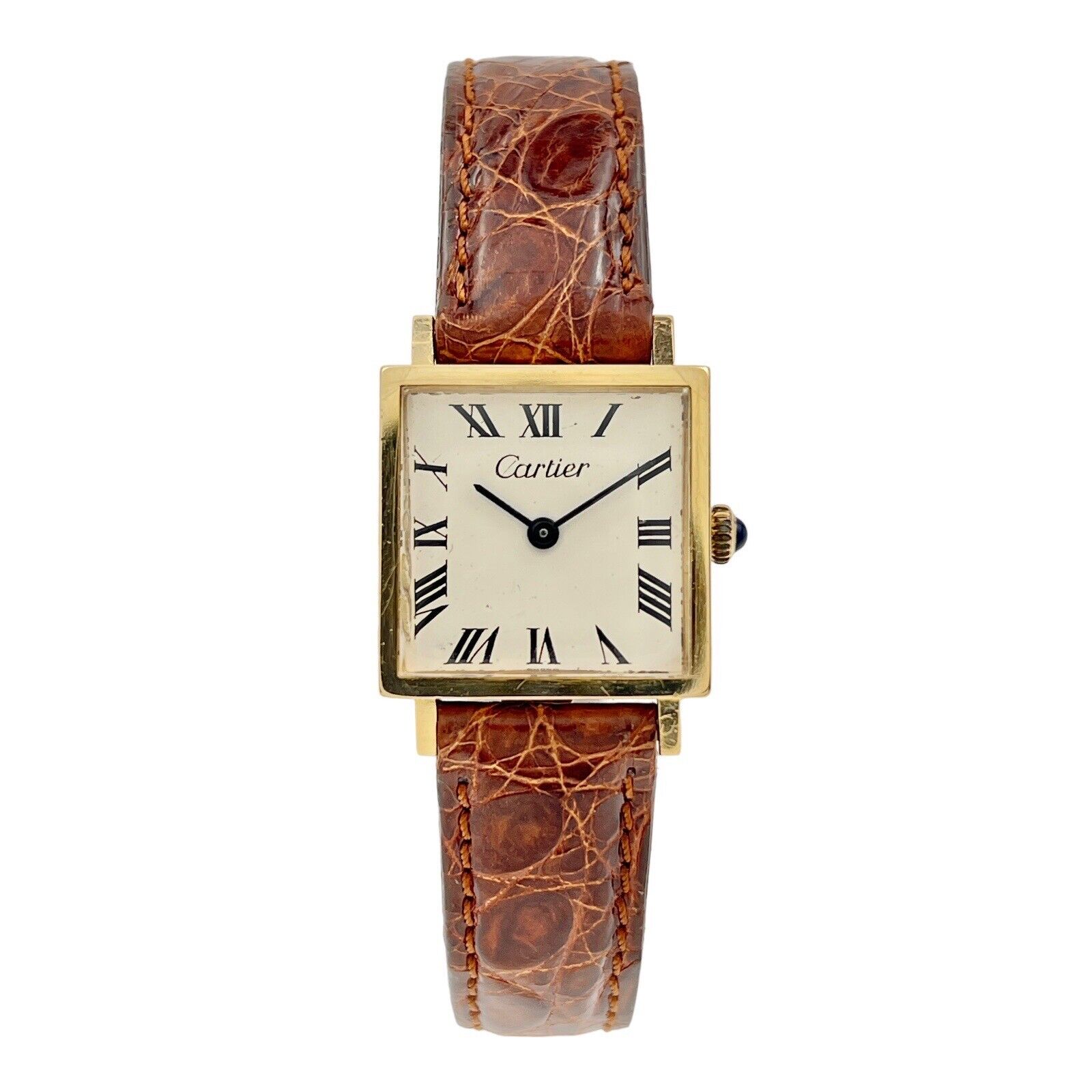 Cartier Women's Manual Wind Square Watch 14k Gold on Crocodile