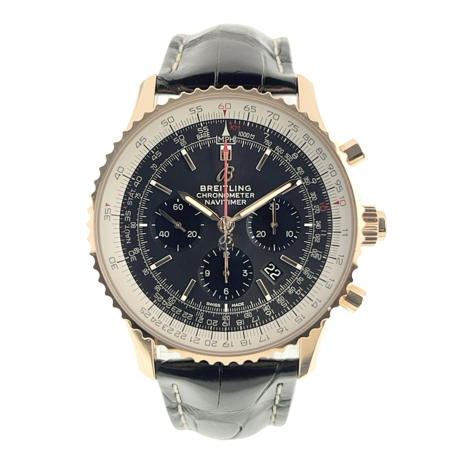 Breitling Navitimer Rattrapante 18k Rose Gold Gray Dial 45mm Men's Watch RB0311
