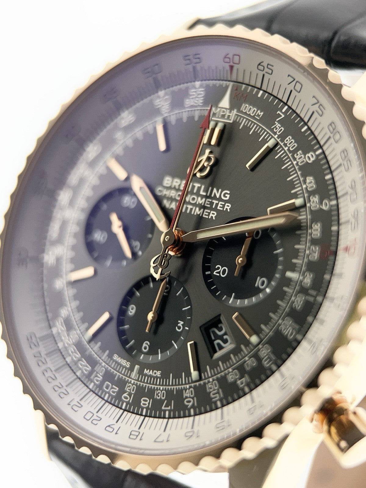 Breitling Navitimer Rattrapante 18k Rose Gold Gray Dial 45mm Men's Watch RB0311