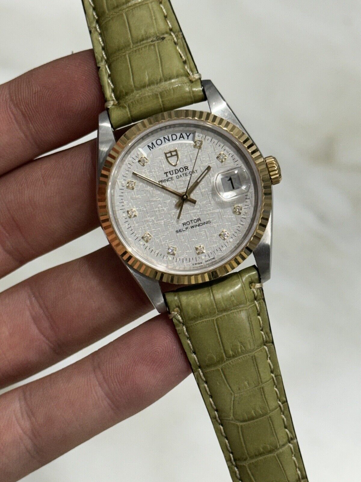 Tudor Prince Date-Day 76213 Automatic Factory Diamond Dial - Box 