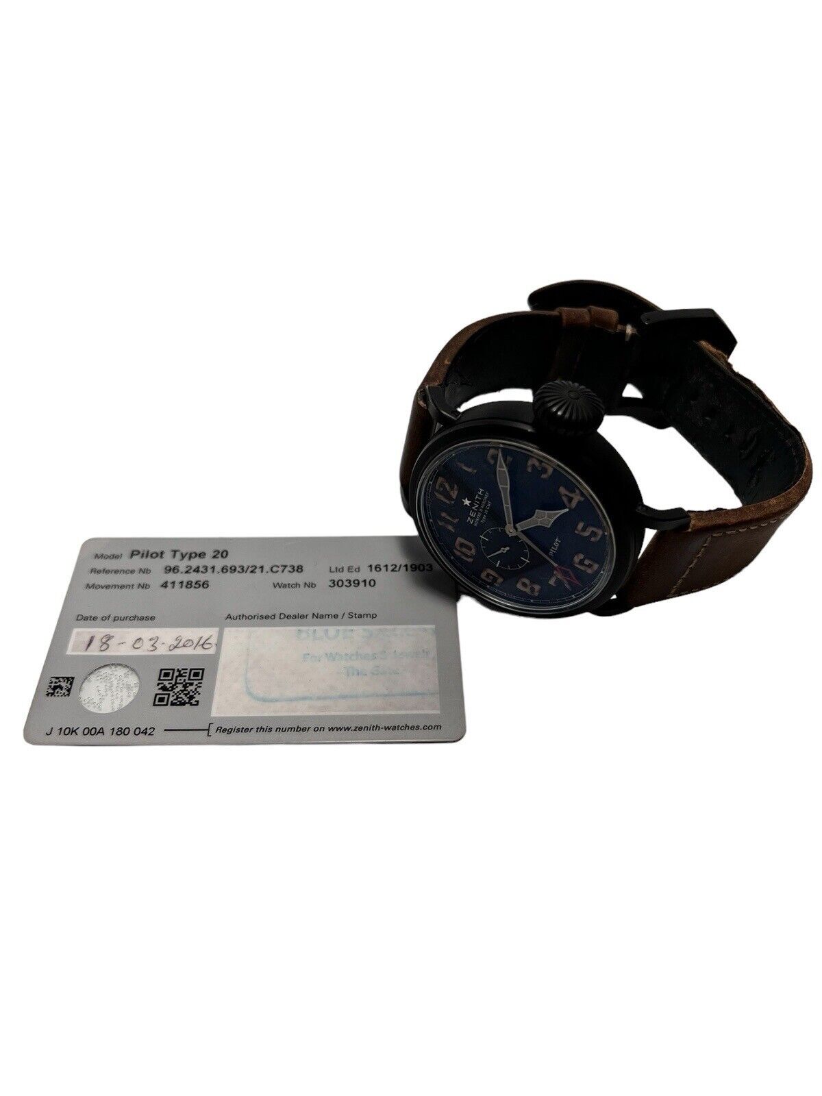 2016 Zenith Pilot Type 20 GMT Titanium Automatic Watch 48mm 96.2431.693/21.C738