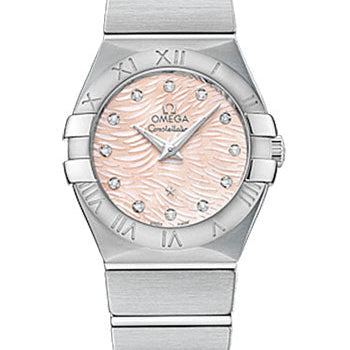 Omega Constellation Quartz Watch - 27 mm Steel Case - Pink Mother-Of-Pearl Diamond Dial - 123.10.27.60.57.002