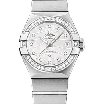 Omega Constellation Co-Axial Watch - 27 mm Steel Case - Diamond-Set Steel Bezel - Mother-Of-Pearl Dial - 123.15.27.20.55.002