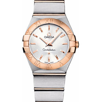 Omega Ladies Constellation Quartz Watch - 24 mm Brushed Steel And Red Gold Case - Silver Dial - 123.20.24.60.02.001