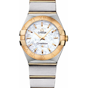 Omega Ladies Constellation Quartz Watch - 24 mm Brushed Steel And Yellow Gold Case - Mother-Of-Pearl Dial - 123.20.24.60.05.002