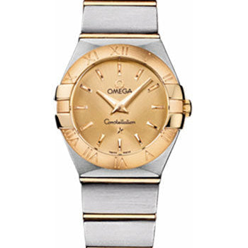 Omega Ladies Constellation Quartz Watch - 24 mm Brushed Steel And Yellow Gold Case - Champagne Dial - 123.20.24.60.08.001