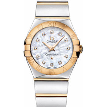 Omega Ladies Constellation Polished Quartz Watch - 24 mm Polished Steel And Yellow Gold Case - Mother-Of-Pearl Diamond Dial - Steel And Yellow Gold Bracelet - 123.20.24.60.55.004