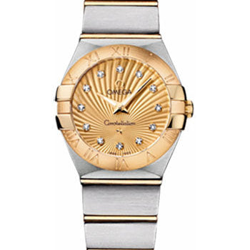 Omega Ladies Constellation Quartz Watch - 24 mm Brushed Steel And Yellow Gold Case - Champagne Diamond Dial - 123.20.24.60.58.001