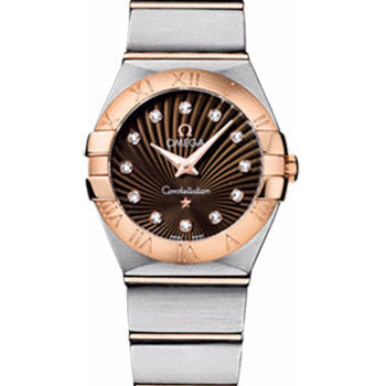 Omega Ladies Constellation Quartz Watch - 24 mm Brushed Steel And Red Gold Case - Brown Diamond Dial - 123.20.24.60.63.001